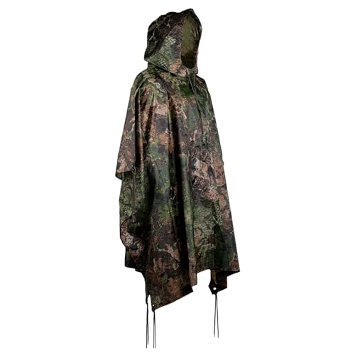 Mil-Tec Adult Ripstop Wet Weather Waterproof Rain Poncho with Hood, Use as Bivouac Sack, Shelter Tent, Phantomleaf WASP I Z3A