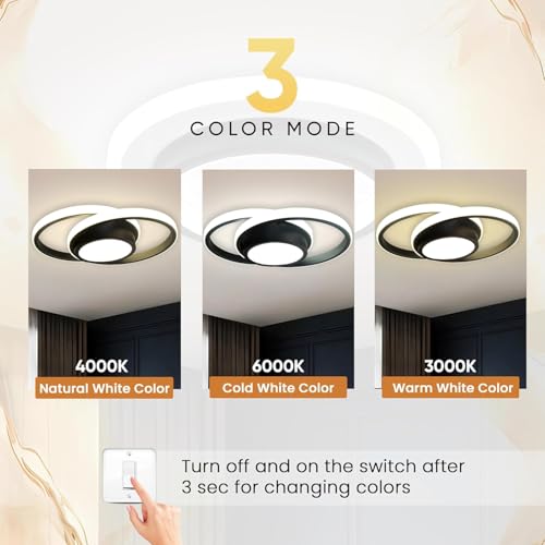 Image of Modern Dimmable LED Ceiling Light | Flush Mount Black Fixture with 3 Color Modes | Adjustable Brightness for Bedroom, Living Room & Dining Room (Ceiling Light (805))