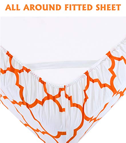 Elegant Comfort Luxury Soft Bed Sheets Quatrefoil Pattern - 1500 Premium Hotel Quality Microfiber Softness Wrinkle and Fade Resistant (6-Piece) Bedding Set, Queen, Joyful Orange