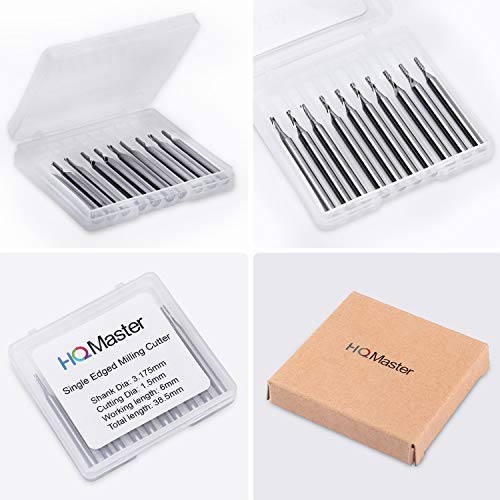 Hqmaster 10-Pack End Mill Milling Cutter 1.5Mm Cutting Dia. Spiral Router Bits Cnc Bits 1-Flute Single Edged Cutting Engraving Bits Tungsten Steel 6Mm Flute Length, 38.5Mm Oal #TOP2