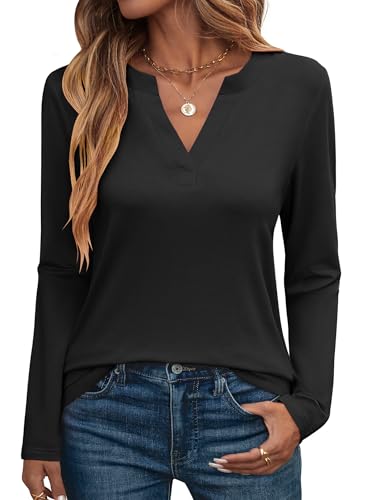 ANRABESS Womens Long Sleeve Shirts V Neck Business Casual Work Tunic Tops Basic Tees 2025 Fall Outfits