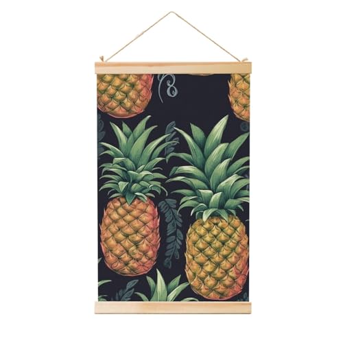 Poster mural impression ananas sur toile vintage avec cintre en bois 50x75 cm