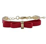 Ivy and Max Gold Finish Faux Leather Bow Enamel Girls Bangle Bracelet, 4.5+1' Extender (Red)
