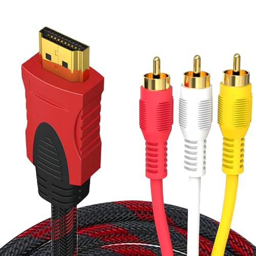 Sughug Adaptador HDMI a RCA 1080P, HDMI Macho a 3-RCA de Vídeo AV Macho, Cable de Transmisión de 1,5 m (sin Función de Conversión de Señal) OD 7 mm para Proyector, Monitor, TV Stick
