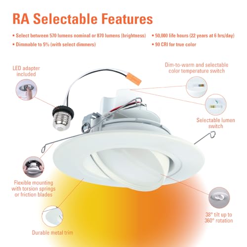 Halo RA56LS9FSD2W1EWH Ra 6 Inch Gimbal Led Recessed Adjustable Light Trim thumb #3