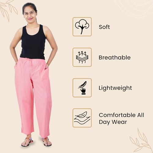 Image of Happy Bunny Parallel Pants for Women 100% Cotton Ankle Length Trousers Regular Fit with Elastic Drawstring Stylish & Pockets Casual Formal Wear for Office & Home
