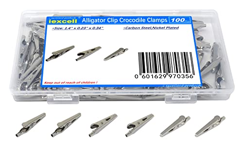 Image of iexcell 100 Pcs 1.4 inch /35mm Steel Alligator Clips Crocodile Clamps, Silver Tone Nickel Plated, Come in a Plastic Case