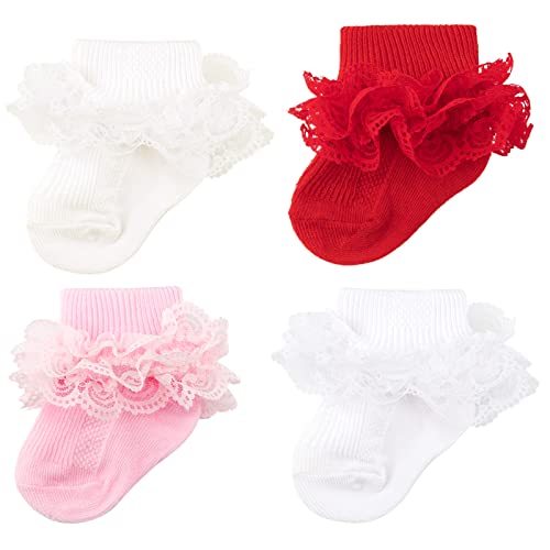 Image of AQOKKA Baby Girls Socks Eyelet Ruffle Frilly Lace Summer Thin Dress Socks for Newborn Infant Toddler Kids
