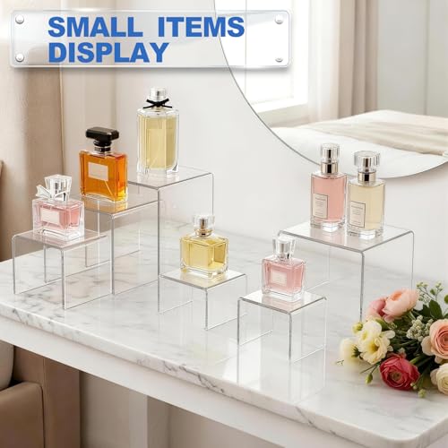 Image of Aheroi Acrylic Risers Display Stands, Acrylic Stands for Display 6Pcs 2Set | Clear Acrylic Display Stands, Small Table Display Shelf Cupcake Stand Buffet Risers for Wedding Party Food Statue(3 inch*4 inch*5 inch)