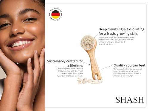 SHASH Since 1869 Hand Made in Germany - Sustainable Exfoliating Face Brush, Scrub Cleansing Brush, Exfoliates Skin to Help Reduce Flaking, Supports Glowing Complexion (Medium Horse Hair Bristle) - Image 4