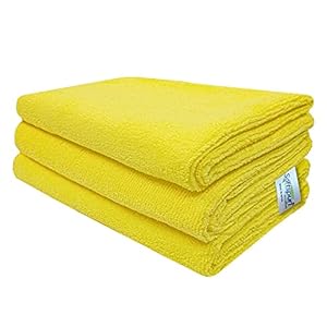 SOFTSPUN Microfiber Cloth - 3 pcs - 40x60 cms - 340 GSM Yellow - Thick Lint & Streak-Free Multipurpose Cloths - Automotive Microfibre Towels for Car Bike Cleaning Polishing Washing & Detailing