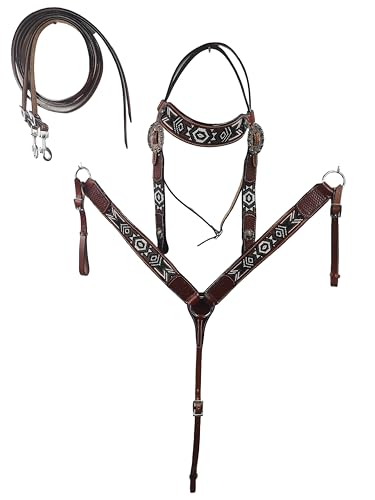 BIG BAG THEORY Western Premium Leather Brown Headstall with Breastplate and Reins Included