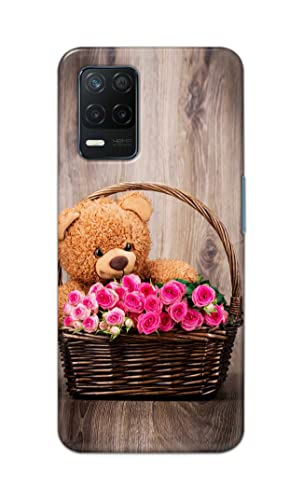 Image of PRINTFIDAA Roses and Teddy Bear in The Wicker Hard Back Cover for Realme 8 5G / Realme Narzo 30 5G / Realme 8S 5G / Realme V13 5G Back Cover -(P6) KAT1004