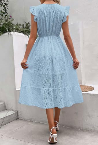 Ru Sweet Women Summer Ruffle Hem Embroidery Eyelet Lace Dress Flutter Sleeve Midi A-Line Beach Dress with Pocket2