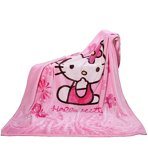 Image of Cartoon Hello Cat Kawaii Blanket for Girls Kids Toddler Baby Soft Warm Flannel Cozy Fuzzy Fluffy Plush Fleece Throw Blanket Gifts for Birthday Party (Pink)