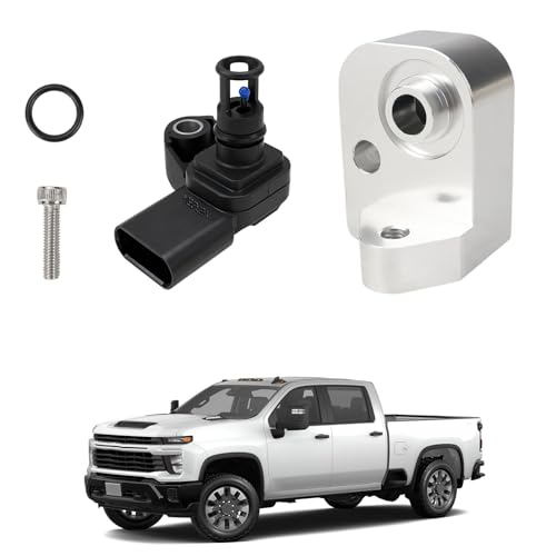 Intake Air Pressure and Temperature Sensor + Silver Spacer Kit Compatible with GMC Sierra Chevy Silverado 2500HD 3500HD 6.6L Diesel Engine 2017-2024 Manifold Pressure (MAP) Sensor Replaces 12681993