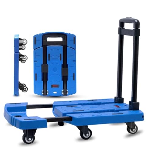 Carretilla de Mano Plegable, Estable y versátil, con Plataforma Plana y Altura Ajustable, portátil, para comestibles y Equipaje (Azul)