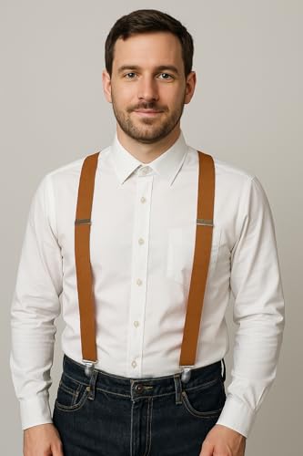 Image of RBOCOTT Mens Solid Color Suspender with 3 Cilps Adjustable Braces