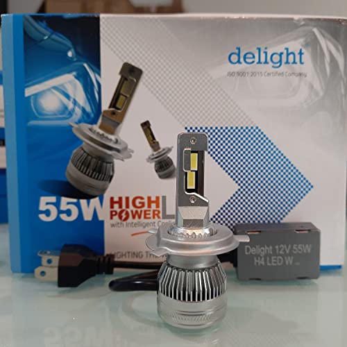 Image of DELight Industries Led H4 High Power With Intelligent Cooling System Led Headlight Bulb For Car Pure White Light (12V, 55W, 4500K, 5500 /5500) Conversion Kit For Cars Halogen Led Light