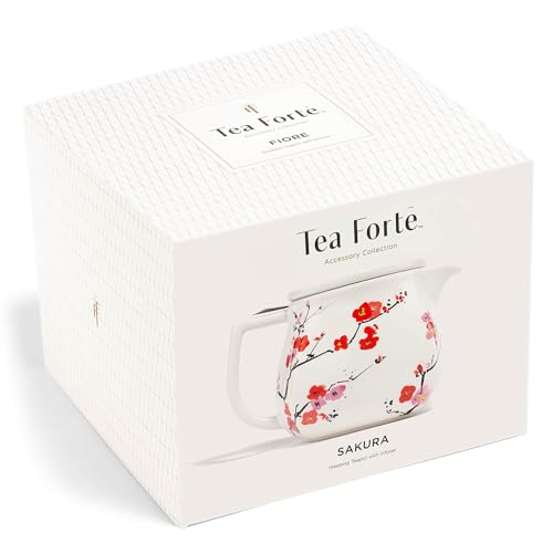 Image of Tea Forte Ceramic Teapot with Infuser, Sakura Cherry Blossom, 24 oz | Floral Patterned Ceramic Teapot & Lid - Stainless Steel Loose Leaf Tea Infuser - Microwave & Dishwasher Safe