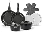 Ceramic Cookware Set with Removable Handle, 14-Piece Pan Set with Non Stick Coating, Induction Pots and Pans with Lids, 24/28cm Frying Pan, Suitable for All Hob Types, Oven-Safe