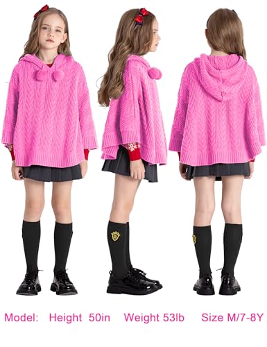 Image of BOBOYOYO Cape for Girls Hooded Cable Knit Poncho Sweaters Kids Shawl