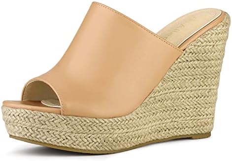 Allegra K Women's Slip on Platform Sandals Espadrilles Wedges Slides Nude Mules 7.5 M US
