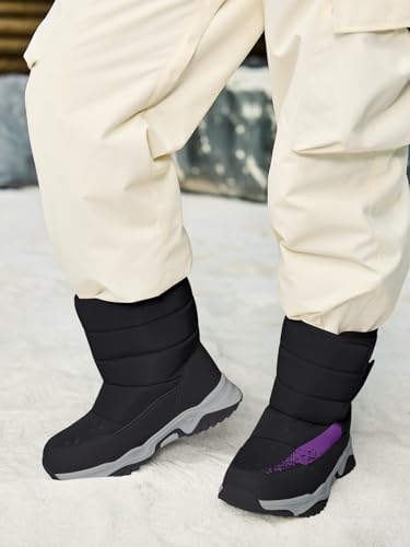 Haloumoning Boys Girls Snow Boots Hook and Loop Mid Calf Waterproof Slip Resistant Winter Warm Shoes for Little Big Kids3