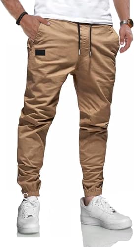 KUNJLELP Pantalones Casual Hombre Pantalón de Cargo Algodón Largos Elásticos Jogging Pants con Bolsillos,Marrón,XL