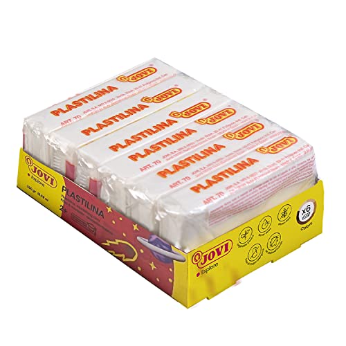 Image of Jovi Plastilina White Non-Drying Modelling Clay for Art & Craft Pack of 6 Bars - 50gms Each Non-Toxic Gluten Free Fine Motor Skills, Moulding, Pottery Sculpting Project Work with Dough