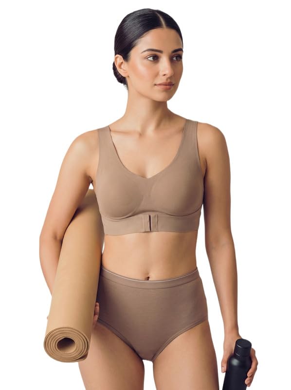 tweens Cotton Bra Panty Set for Women | Non-Padded Bonded Gym Bra with Crisscross Back | Hidden Concealer | Mid Waist Hipster Panty | No Elastic Marks | Seamless Comfortable Innerwear Set-picture-37
