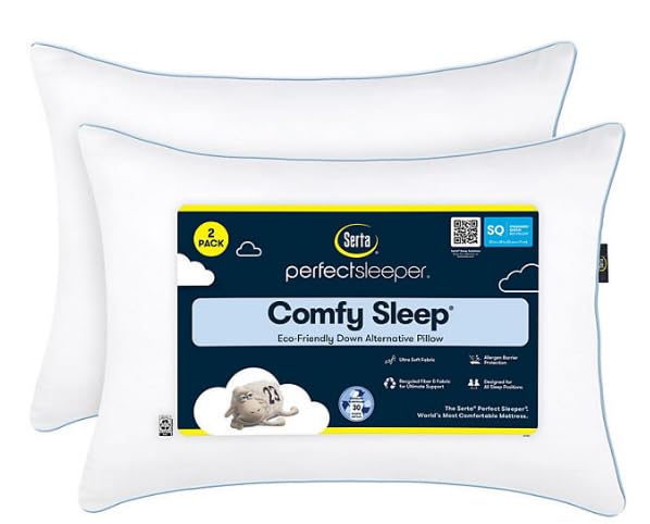 Serta Perfect Sleeper Comfy Sleep Eco-Friendly Bed Pillow, 2 Pack, Queen Size