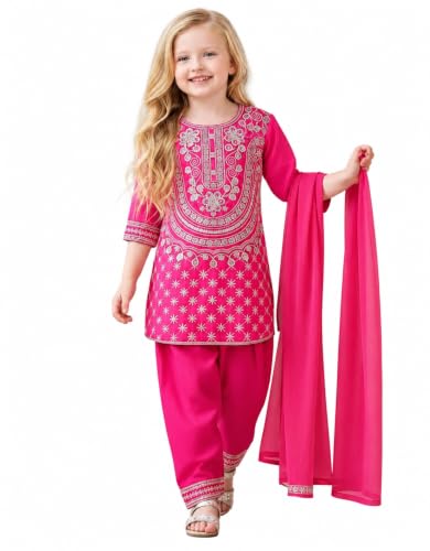 Image of A.T.U.N. (ALL THINGS UBER NICE) Girls Designer Embroidered Salwar Suit with Dupatta | Elegant 3 Piece Traditional Ethnic Outfit for Weddings Festivals & Special Occasions