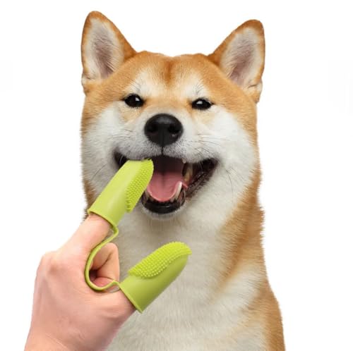 Image of DENTIMICA Double-Handed Fingertip Dog Toothbrush Oral Cleaning Puppy Toothbrush TPR Flexible and Durable Pets Finger Teeth Brushes 2pcs(Blue+Green)