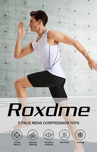 5 Pack Men's Athletic Compression Shirts Sleeveless Tank Top Running Basketball Workout Base Layer3