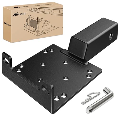 Image of Nilight Universal Trailer Hitch Winch Mounting Plate with 2'' Receiver Hitch Winch Bracket Winch Mounting Heavy Duty Steel 3600Lbs for ATV UTV SUV Truck Pickup Lawn Garden Equipment