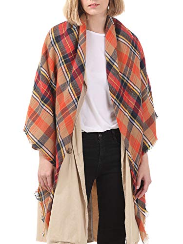 American Trends Women's Cozy Warm Winter Fall Blanket Scarf Stylish Soft Chunky Checked Giant Scarves Shawls4
