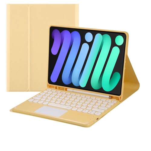 Custodia con tastiera touch per iPad Mini 7 A17 Pro 6 da 8.3 con portamatite magnetica rimovibile bluetooth giallo