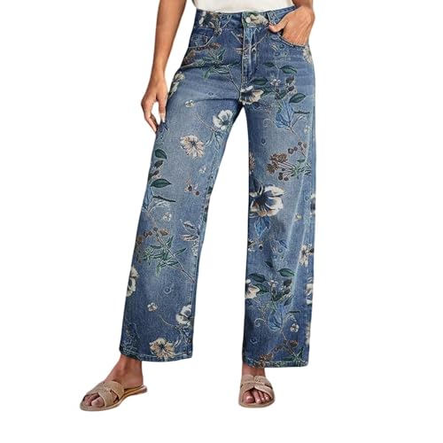 Womens Floral Barrel Jeans Low Rise Baggy Boyfriend Embroidered Jeans Fall 2025 Cute Mom Denim Pants