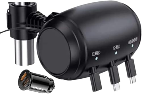 Multi Car Retractable Backseat 3 in 1 Charging Station Box with Smallest Car Charger Compatible with All Phones | iPhone | Samsung | Android | Charging Dock Attach to Headrest Share Ride Accessories