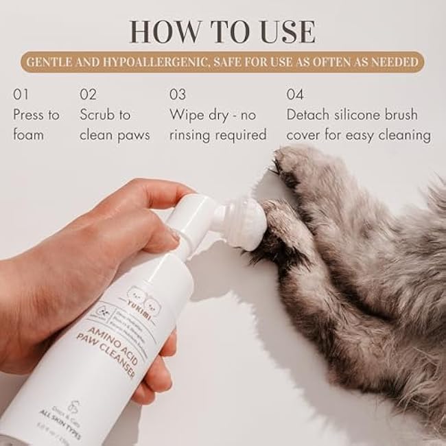 YUKIMI Premium Amino Acid Paw Cleanser with Silicone Bristle Brush for Dogs & Cats | Dermatologist Certified Hypoallergenic | Hydrating, Soothing, Deodorizing, Moisturizing | pH Balanced - 5.0 Fl Oz-Cynb7kxs