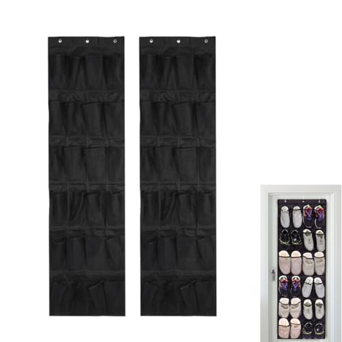Beufee 24 Pockets over the Door Shoe Organizer, 2PCS Hanging Shoe Organizer Hanging Shoe Rack for Door Space Saving Hanging Storage Holder with Hooks