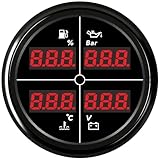 ELING 85mm (3 3/8'') Digital Fuel Level 0-100% Oil Pressure 40-120℃ Water Temperature Gauge Voltmeter 12Volt 24Volt Universal with 8 Colors Backlights for Marine Sailboat Yachts Car Truck