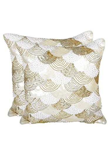 Image of eyda Sequin Cushion Covers 16X16 Inch, Pack of 2, Square Throw Cushion Covers, Pillow Covers for Bed, Decorative Cushion Covers for Sofa, Chair, Bed, Pillow Cover - Gold & Silver