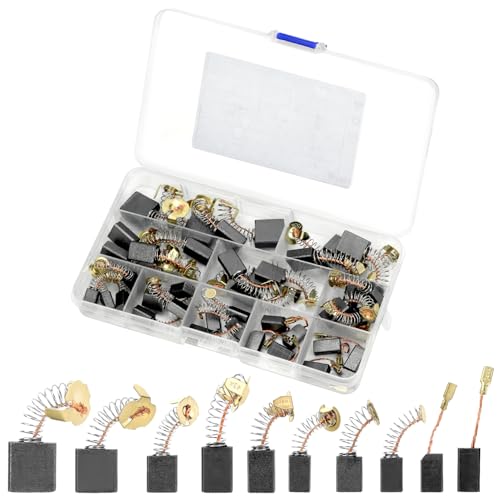 QWORK® Lot de 40 balais de charbon de rechange pour moteur électrique, avec 10 tailles pour balais de carbone, compatibles avec perceuses, scies, meuleuses et plus encore
