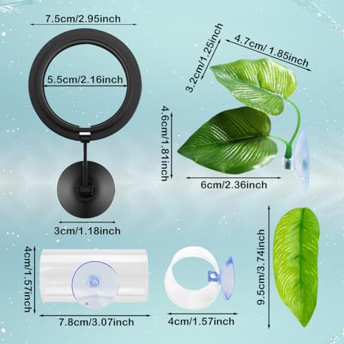 HyzaPhix 6 Stück Aquarium Dekoration, Betta Aquarium Zubehör, Betta Bett Blatt Hängematte, Fisch Futterring, Betta Fisch Tunnel Versteck Ornament für Aquarien (6 Stück)