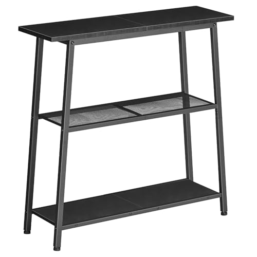 HOOBRO Mesa de Consola de 3 Niveles, Mesa Estrecha para Recibidor, con Estantes Abiertos, Mueble para Sofá, Entrada, para Pasillo y Sala de Estar, Negro EBB62XG01
