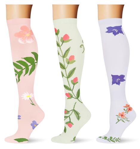 Image of (3 pairs) Compression Socks 20-30 mmHg Long Knee High Socks for Women Men Support Athletic Travel Daily Wear