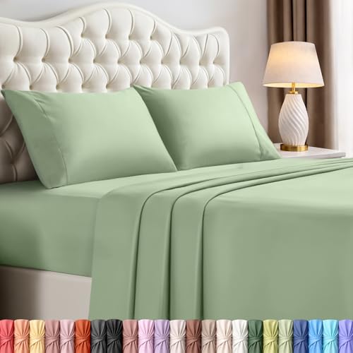 Image of Utopia Bedding California King Sheet Set - 4 Piece Bed Sheets for Cal King Size Bed, Soft and Breathable Microfiber, Includes 1 Fitted Sheet, 1 Flat Sheet and 2 Pillowcases (Sage)