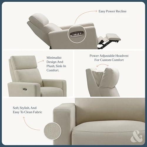 Image of Nurture& The Glider Premium Power Recliner Nursery Glider Chair with Adjustable Head Support | Designed with a Thoughtful Combination of Function and Comfort | Built-in USB Charger (Ivory)